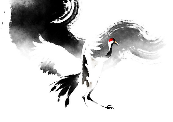 PSD 한마리 일러스트 캘리그라피 조류 붓터치 근하신년 새해 흑백 사람없음 빨간색 검은색 학 흰색 번짐 화조화 국내일러스트 동물 1 컬러 촬영기법 동양화 파일형식 효과