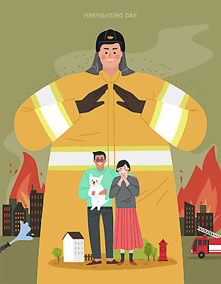 여자 남자 일러스트 불 안전 사람 성인 세명 물 용기 강아지 보호 소방관 소방 화재 열정 소방차 소방서 소방의날 소방호스 인명구조 국내일러스트 AI파일 자연요소 그릇 감정 컨셉 자동차 반려동물 개 구조원 사건 호스 파일형식 벡터 법정기념일
