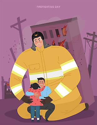 여자 남자 딸 어린이 일러스트 불 안전 사람 성인 건물 세명 용기 아빠 보호 소방관 소방 전봇대 화재 열정 소방서 소방의날 인명구조 국내일러스트 AI파일 자연요소 그릇 건축물 공공시설 감정 컨셉 가족 구조원 사건 파일형식 벡터 법정기념일