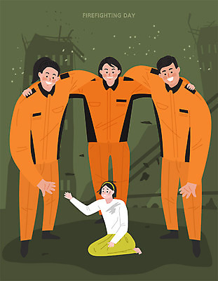 여자 남자 일러스트 안전 사람 여러명 성인 건물 용기 보호 소방관 소방 화재 열정 철근 소방서 소방의날 인명구조 국내일러스트 AI파일 그릇 건축물 감정 다수 컨셉 구조원 사건 파일형식 벡터 법정기념일