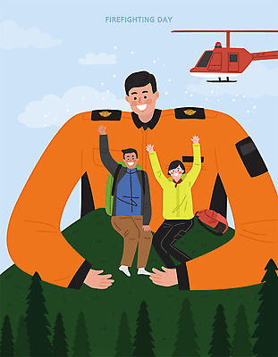 나무 여자 남자 일러스트 배낭 산 안전 사람 성인 세명 용기 소방관 소방 열정 구조헬기 소방서 소방의날 인명구조 국내일러스트 AI파일 식물 그릇 감정 가방 헬리콥터 구조원 파일형식 벡터 법정기념일