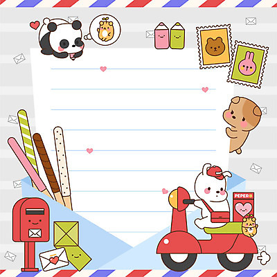 동물 동물캐릭터 일러스트 사각프레임 프레임 사람없음 컬러풀 연필 과자 귀여움 쪽지 스쿠터 우체통 하트 토끼 메모지 강아지 판다 편지 우체부 빼빼로 빼빼로데이 우표 우체부가방 프레임일러스트 국내일러스트 일러캐릭터 AI파일 모양 직업 캐릭터 컬러 컨셉 가방 곰 포유류 데이이벤트 학용품 디저트 반려동물 필기구 사각형 사무용품 오토바이 개 막대과자 파일형식 벡터