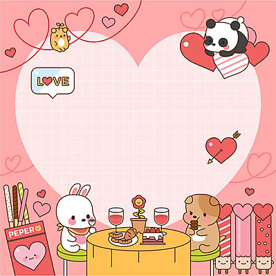 동물 꽃 화분 분홍색 동물캐릭터 포크 와인잔 데이트 일러스트 탁자 프레임 사람없음 과자 귀여움 케이크 와인 당근 하트 토끼 메모지 소시지 강아지 판다 빼빼로 빼빼로데이 프레임일러스트 하트프레임 국내일러스트 일러캐릭터 AI파일 모양 식물 캐릭터 식기 컬러 가구 컨셉 술잔 곰 포유류 데이이벤트 디저트 뿌리채소 주류 반려동물 사무용품 가공식품 개 막대과자 파일형식 벡터