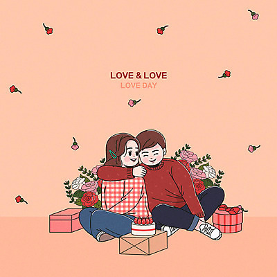 커플 여자 남자 꽃 일러스트 사랑 사람 이벤트 두명 선물상자 케이크 다정 로맨틱 생일 살구색 국내일러스트 AI파일 식물 기념일 감정 컬러 컨셉 관계 디저트 선물 상자 파일형식 벡터