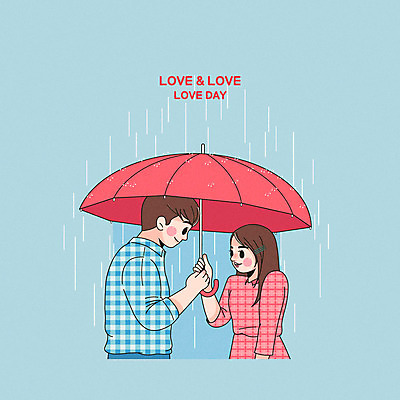 커플 여자 남자 하늘색 일러스트 우산 사랑 사람 이벤트 두명 다정 로맨틱 비 설레임 국내일러스트 AI파일 자연요소 감정 컨셉 관계 날씨 파란색 파일형식 벡터