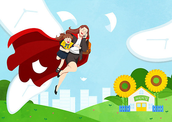 PSD 여자 딸 종이 어린이 시계 가방 일러스트 하늘 모녀 엄마 해바라기 사람 빌딩 초원 성인 두명 건물 스마트폰 울타리 유치원 자녀 바쁨 열정 슈퍼맘 워킹맘 여자만 국내일러스트 건축물 잡화 교육 꽃 감정 가족 핸드폰 스마트기기 담장 비즈니스우먼 주부 파일형식