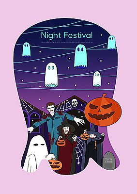 PSD 여자 남자 별 어린이 야경 일러스트 해골 주택 사람 여러명 야외 축제 할로윈 유령 거미줄 비석 즐거움 마녀 마녀복장 잭오랜턴 좀비 국내일러스트 자연요소 감정 다수 뼈 건물 야간 이벤트의상 파일형식 풍경_경치