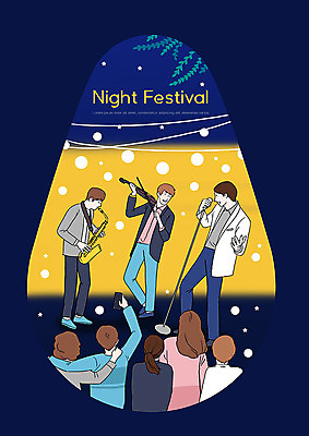 PSD 나무 여자 남자 별 야경 일러스트 조명 사람 여러명 야외 축제 군중 색소폰 바이올린 스탠드마이크 즐거움 재즈 국내일러스트 자연요소 식물 감정 음악 다수 현악기 야간 목관악기 마이크 파일형식 풍경_경치