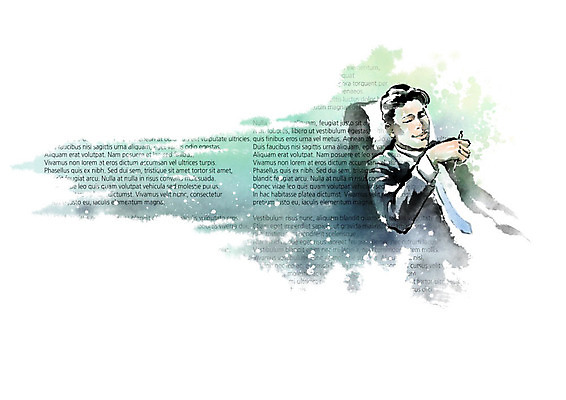 PSD 문자 영어 남자 종이 생각 의자 일러스트 캘리그라피 붓터치 한명 사람 펜 터치 번짐 사색 남자한명만 국내일러스트 1 가구 필기구 남자만 파일형식 효과