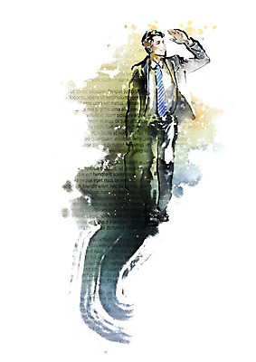 PSD 문자 남자 종이 생각 가방 일러스트 캘리그라피 붓터치 한명 사람 정장 터치 번짐 사색 남자한명만 국내일러스트 1 잡화 옷 남자만 파일형식 효과