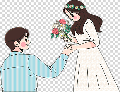 편집 편집이미지 커플 여자 남자 행복 꽃다발 프로포즈 사랑 미소 누끼 이벤트 성인 두명 손잡기 화관 다정 설레임 PNG 성인만 셀프웨딩 편집소스 꽃 감정 컨셉 관계 모션 표정 사람 파일형식 웨딩촬영