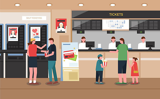 여자 남자 어린이 일러스트 사람 여러명 신용카드 티켓 시간표 영화관 계산대 영화 직원 매표소 무비데이 무인매표소 셀프 영화감상 영화티켓 영화포스터 티켓박스 국내일러스트 AI파일 포스터 다수 데이이벤트 문화예술 금융 상자 감상 계획 극장 파일형식 벡터