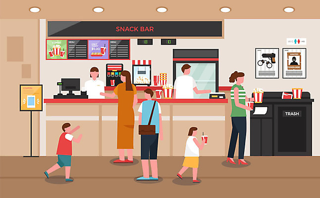 여자 남자 음료 어린이 가방 일러스트 사람 여러명 성인 쓰레기통 쓰레기 영화관 계산대 영화 팝콘 매표소 무비데이 영화감상 영화포스터 국내일러스트 AI파일 잡화 포스터 다수 데이이벤트 문화예술 감상 극장 파일형식 벡터