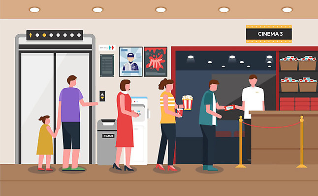 여자 남자 어린이 일러스트 출입구 사람 여러명 성인 쓰레기통 엘리베이터 영화관 영화 3D안경 무비데이 상영관 영화감상 영화포스터 정수기 국내일러스트 AI파일 포스터 안경 다수 데이이벤트 문화예술 감상 극장 파일형식 벡터