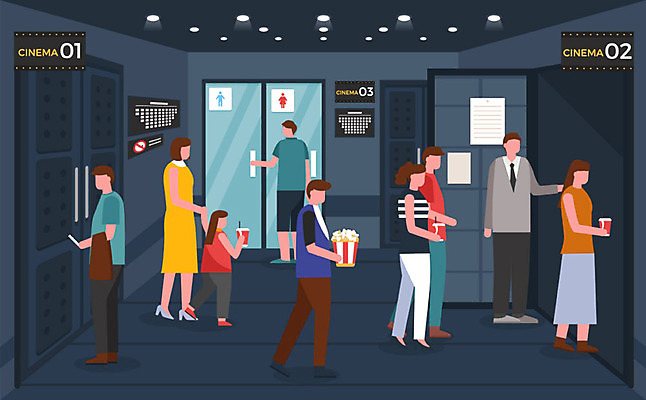 여자 남자 음료 어린이 의자 일러스트 출입구 사람 여러명 성인 내부 문 영화관 배열 영화 직원 화장실 팝콘 무비데이 상영관 영화감상 국내일러스트 AI파일 가구 다수 데이이벤트 문화예술 감상 극장 파일형식 벡터