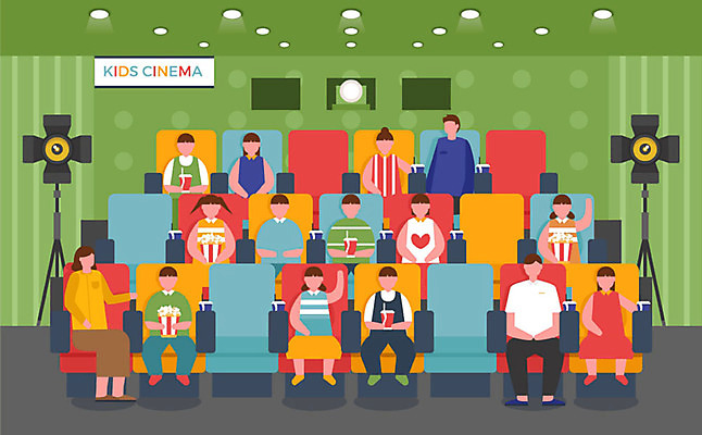 여자 남자 어린이 의자 일러스트 사람 여러명 성인 내부 스피커 영화관 영화 무비데이 영화감상 국내일러스트 AI파일 음향기기 가구 다수 데이이벤트 문화예술 감상 극장 파일형식 벡터