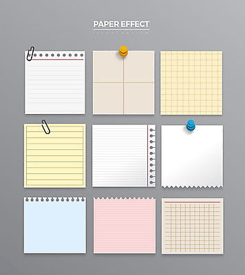 종이 일러스트 사람없음 여러개 메모지 압정 포스트잇 클립 줄노트 모눈종이 이펙트그래픽 종이효과 국내일러스트 AI파일 다수 그래픽백그라운드 사무용품 공책 파일형식 벡터 효과