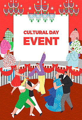 드레스 여자 남자 리본 문화 일러스트 문화예술 프레임 사람 정장 턱시도 이벤트 여러명 울타리 컬러풀 무대 즐거움 샹들리에 댄스스포츠 문화의날 국내일러스트 AI파일 옷 감정 스포츠 컬러 다수 조명 담장 파일형식 벡터 법정기념일