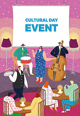 여자 남자 문화 와인잔 의자 일러스트 초 촛불 탁자 문화예술 프레임 사람 이벤트 여러명 컬러풀 스크린 와인 무대 스탠드 웨이터 마이크 즐거움 드럼 서빙 재즈가수 콘트라베이스 문화의날 국내일러스트 AI파일 직업 감정 컬러 음향기기 가구 다수 술잔 현악기 조명 타악기 주류 가수 파일형식 벡터 법정기념일