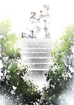 PSD 나무 커플 여자 할아버지 노년 남자 행복 할머니 프로포즈 데이트 일러스트 캘리그라피 붓터치 사랑 사람 두명 실버라이프 장미 계단 노부부 번짐 노인만 국내일러스트 식물 라이프스타일 부부 꽃 감정 관계 성인 성인만 파일형식 효과