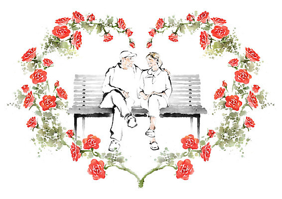 PSD 커플 여자 할아버지 노년 남자 행복 할머니 벤치 데이트 일러스트 캘리그라피 붓터치 사랑 사람 두명 실버라이프 노부부 하트 번짐 덩굴장미 노인만 국내일러스트 모양 라이프스타일 부부 감정 의자 관계 성인 장미 성인만 파일형식 효과