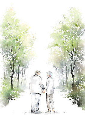 PSD 나무 커플 여자 할아버지 노년 남자 행복 할머니 데이트 일러스트 캘리그라피 붓터치 사랑 사람 두명 실버라이프 노부부 번짐 숲길 노인만 국내일러스트 식물 라이프스타일 부부 감정 길 관계 성인 성인만 파일형식 효과