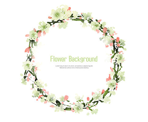 PSD 꽃 줄기 잎 일러스트 수채화 프레임 사람없음 장식 초록색 화환 원형 원형프레임 꽃프레임 축하화환 국내일러스트 도형 식물 컬러 파일형식