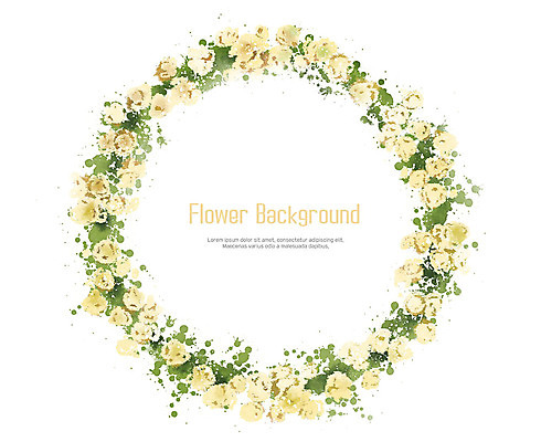 PSD 꽃 줄기 잎 일러스트 수채화 프레임 사람없음 장식 초록색 노란색 화환 원형 원형프레임 꽃프레임 축하화환 국내일러스트 도형 식물 컬러 파일형식