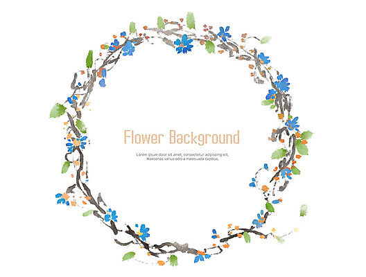 PSD 꽃 줄기 잎 일러스트 수채화 프레임 사람없음 장식 파란색 화환 원형 원형프레임 꽃프레임 축하화환 국내일러스트 도형 식물 컬러 파일형식