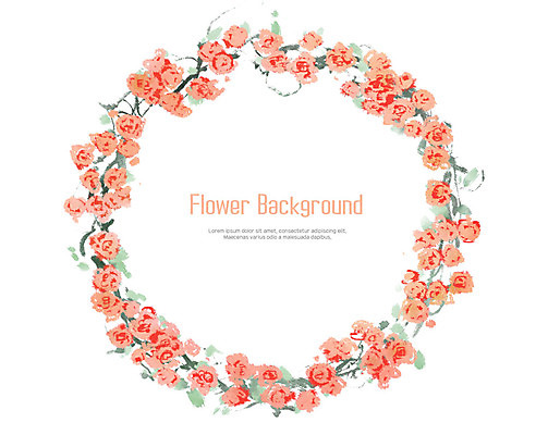 PSD 꽃 줄기 잎 일러스트 수채화 프레임 사람없음 장식 화환 원형 원형프레임 꽃프레임 축하화환 코랄 국내일러스트 도형 식물 컬러 파일형식