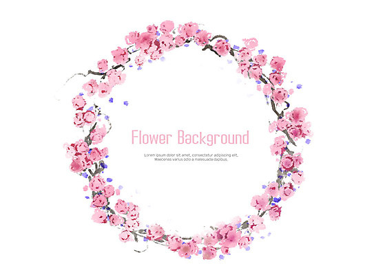 PSD 꽃 줄기 분홍색 잎 일러스트 수채화 프레임 사람없음 장식 화환 원형 원형프레임 꽃프레임 축하화환 국내일러스트 도형 식물 컬러 파일형식