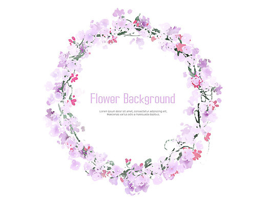 PSD 꽃 줄기 분홍색 잎 일러스트 수채화 프레임 사람없음 장식 화환 원형 연보라색 원형프레임 꽃프레임 축하화환 국내일러스트 도형 식물 컬러 보라색 파일형식