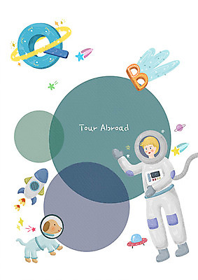 PSD 백인 한마리 알파벳 영어 해외여행 일러스트 영어교육 한명 사람 컬러풀 우주 행성 로켓 우주비행사 흰색 강아지 우주선 우주복 영어회화 국내일러스트 서양인 문자 1 해외 옷 교육 컬러 여행 회화 반려동물 개 파일형식