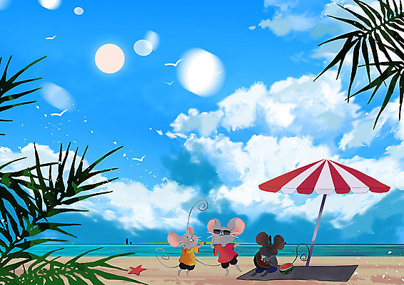 PSD 구름 행복 바다 일러스트 자연 조류 하늘 여름음식 불가사리 수박 세마리 풍경 해변 사람없음 여름 반짝임 컬러풀 야자수 태양 파라솔 쥐띠 쥐 경자년 제철과일 국내일러스트 자연요소 나무 동물 계절 감정 음식 컬러 과일 모션 극피동물 3 십이지신 설치류 생태계 제철 파일형식 2020년 여름_계절