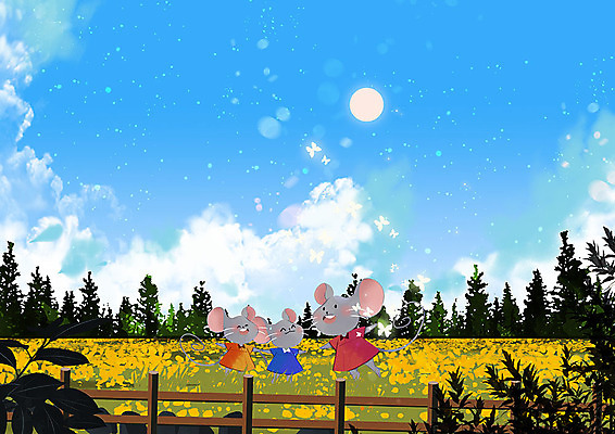 PSD 나무 구름 행복 나비 꽃밭 일러스트 자연 하늘 세마리 풍경 초원 사람없음 반짝임 울타리 컬러풀 봄 쥐띠 쥐 경자년 국내일러스트 자연요소 식물 계절 꽃 감정 컬러 곤충 모션 3 담장 십이지신 설치류 생태계 파일형식 2020년