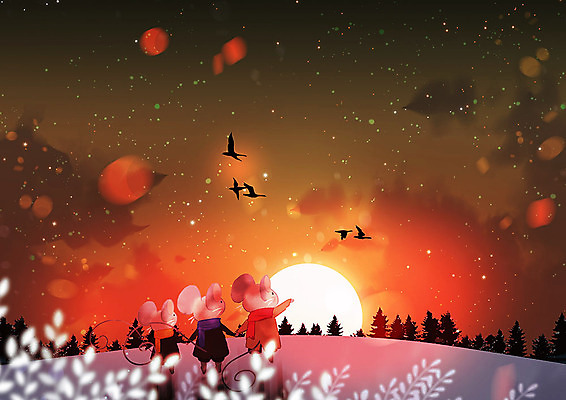 PSD 나무 행복 별 겨울 일러스트 자연 조류 하늘 새해 세마리 풍경 사람없음 반짝임 컬러풀 일출 설원 쥐띠 쥐 숲 언덕 경자년 국내일러스트 자연요소 식물 동물 계절 감정 컬러 모션 눈_날씨 3 노을 십이지신 설치류 생태계 파일형식 2020년