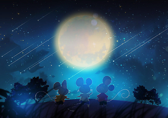 PSD 나무 행복 별 일러스트 자연 세마리 풍경 사람없음 반짝임 컬러풀 보름달 풀 쥐띠 쥐 유성 언덕 달맞이 경자년 국내일러스트 자연요소 식물 감정 컬러 모션 3 달 십이지신 설치류 생태계 파일형식 2020년