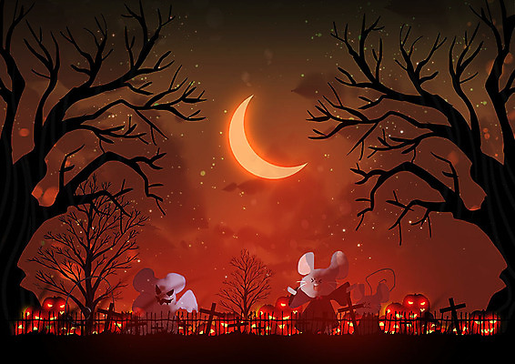 PSD 나무 구름 행복 십자가 일러스트 자연 하늘 세마리 풍경 사람없음 반짝임 울타리 컬러풀 할로윈 유령 쥐띠 야간 쥐 초승달 무서움 공포 잭오랜턴 경자년 국내일러스트 자연요소 식물 감정 컬러 모션 3 담장 달 십이지신 설치류 생태계 파일형식 2020년