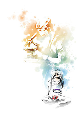 PSD 직업 교육 꽃 어린이 생각 일러스트 캘리그라피 상상 돋보기 붓터치 현미경 사람 성인 두명 컬러풀 희망 꿈 과학자 번짐 장래희망 에듀 에듀케이션 스쿨팩 국내일러스트 식물 감정 컬러 과학 실험기구 학자 파일형식 효과