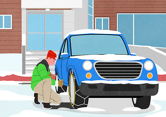 PSD 남자 겨울 일러스트 창문 자동차 한명 사람 성인 문 계단 눈 점검 사슬체인 집앞 차량점검 성인남자한명만 국내일러스트 자연요소 1 계절 육상교통 날씨 남자한명만 성인남자만 파일형식