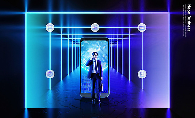 PSD 편집이미지 남자 백그라운드 한명 20대 성인 파란색 빛 스마트폰 한국인 비즈니스맨 네온 통화 성인남자한명만 카피스페이스 네온아트 이미지편집 1 컬러 비즈니스 모션 사람 동양인 청년 핸드폰 스마트기기 공백 직장인 남자한명만 성인남자만 파일형식