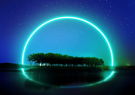 PSD 나무 편집이미지 별 호수 백그라운드 야경 밤하늘 하늘 사람없음 빛 아치 네온 민트색 카피스페이스 네온아트 이미지편집 자연요소 식물 컬러 공백 야간 파일형식 풍경_경치