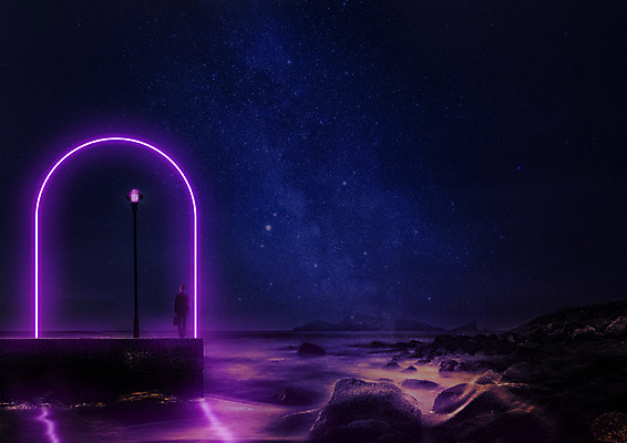 PSD 편집이미지 남자 실루엣 별 바다 백그라운드 가로등 밤하늘 하늘 한명 성인 빛 보라색 비즈니스맨 네온 카피스페이스 네온아트 이미지편집 자연요소 1 공공시설 컬러 비즈니스 촬영기법 사람 공백 직장인 야간 파일형식