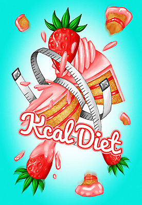 PSD 영어 음식 다이어트 일러스트 딸기 줄자 타이포그라피 사람없음 컬러풀 묶기 칼로리 딸기케이크 국내일러스트 문자 컬러 과일 모션 자 건강 케이크 파일형식