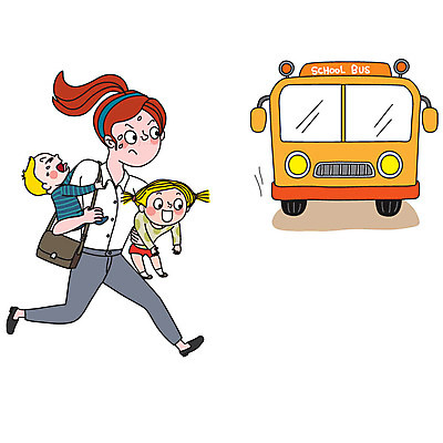 라이프스타일 여자 남자 어린이 가방 일러스트 엄마 피곤 사람 세명 달리기 육아 아기 스쿨버스 주부 전쟁 바쁨 열정 육아라이프 주부라이프 독박육아 싱글맘 한부모가족 국내일러스트 AI파일 잡화 감정 컨셉 가족 모션 버스 생활 파일형식 벡터