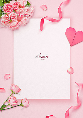 PSD 편집 편집이미지 사계절 꽃 리본 분홍색 프레임 따뜻함 타이포그라피 사람없음 장식 장미 봄 하트 포근함 편지 편지지 이미지편집 모양 식물 문자 계절 컬러 감각 파일형식