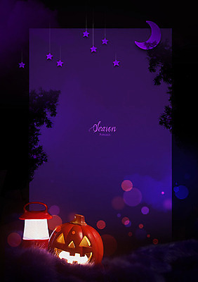 PSD 편집이미지 별 프레임 사람없음 보라색 어둠 할로윈 달 가을 램프 편지지 보케 잭오랜턴 이미지편집 자연요소 계절 컬러 조명 편지 파일형식