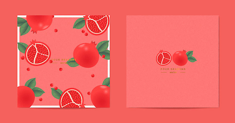 사계절 계절 분홍색 잎 겨울 패턴 일러스트 프레임 사람없음 패턴백그라운드 석류 목업 겨울배경 국내일러스트 AI파일 카드프레임 식물 컬러 백그라운드 무늬 과일 파일형식 벡터