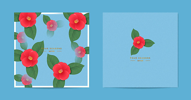 사계절 계절 꽃 하늘색 겨울 패턴 일러스트 프레임 사람없음 패턴백그라운드 동백 목업 겨울배경 국내일러스트 AI파일 카드프레임 식물 백그라운드 무늬 파란색 파일형식 벡터