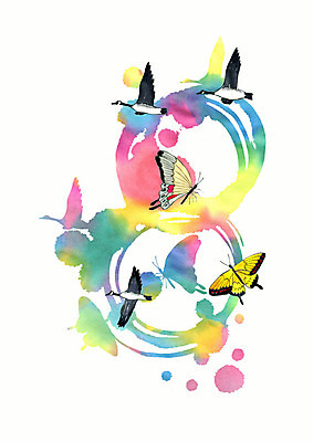 PSD 실루엣 나비 여러마리 일러스트 조류 붓터치 수채화 사람없음 컬러풀 물감 번짐 국내일러스트 동물 컬러 다수 곤충 촬영기법 미술도구 파일형식 효과